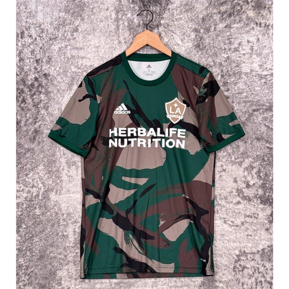 Adidas Jersey Small Mens LA Galaxy Green Camo Pre Match Soccer - Picture 1 of 8